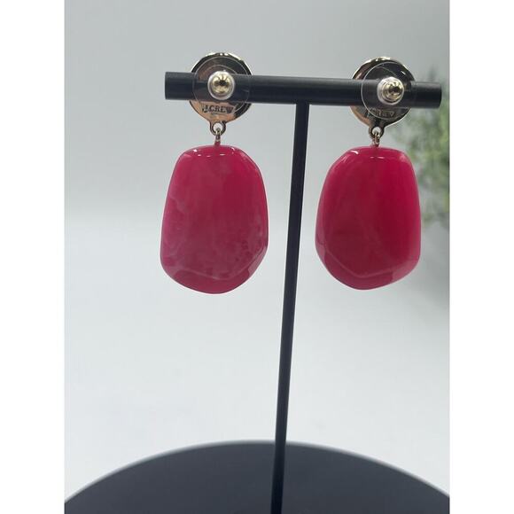 J. Crew Fresh Raspberry Marbled Ice Acrylic Drop Gold Tone Earrings - Picture 6 of 12